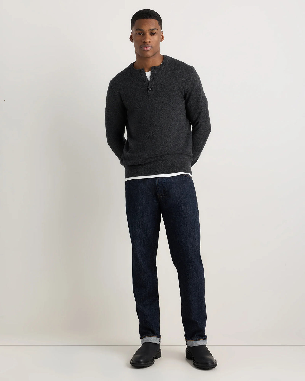 Mongolian Cashmere Henley Sweater - S / Brown