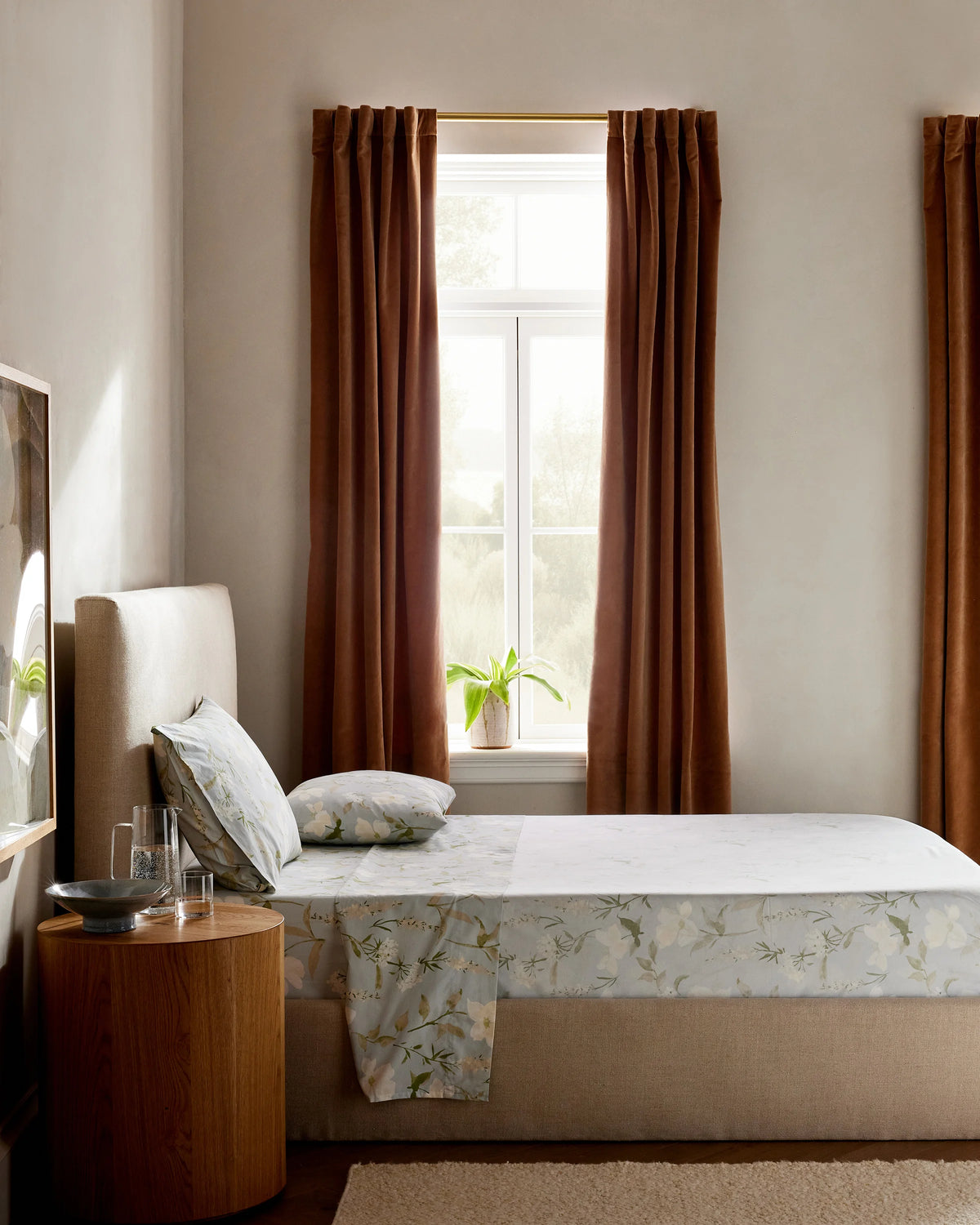 Organic Crisp Percale Floral Pillowcase Set - Standard / Toffee Florette