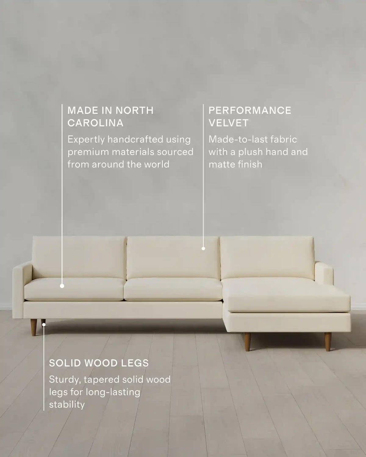 Atlas Midcentury Chaise Sectional in Performance Velvet