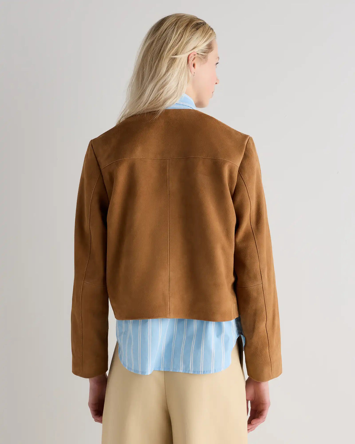 100% Suede Collarless Cropped Jacket