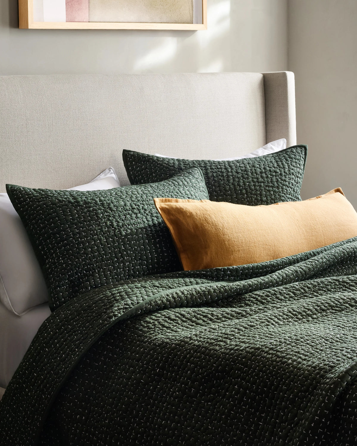 Organic Cotton Hand Stitched Quilted Sham Set - Standard / Ocean