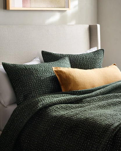 Organic Cotton Hand Stitched Quilted Sham Set - Standard / Ocean