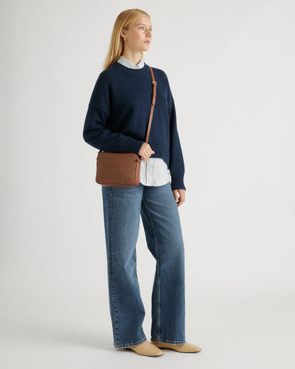 Italian Leather & Raffia Crossbody - One Size / Mocha