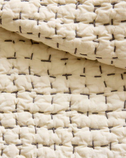Organic Cotton Hand Stitched Quilt Set - Twin / Stone