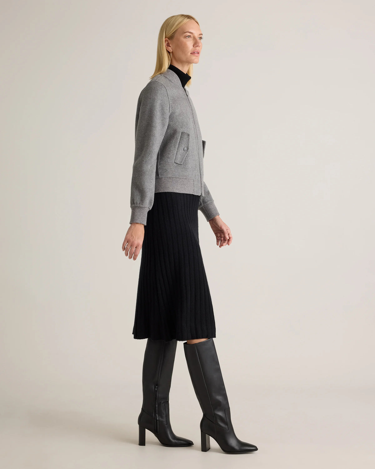 Double-Faced Merino Wool Bomber Jacket - XS / Black