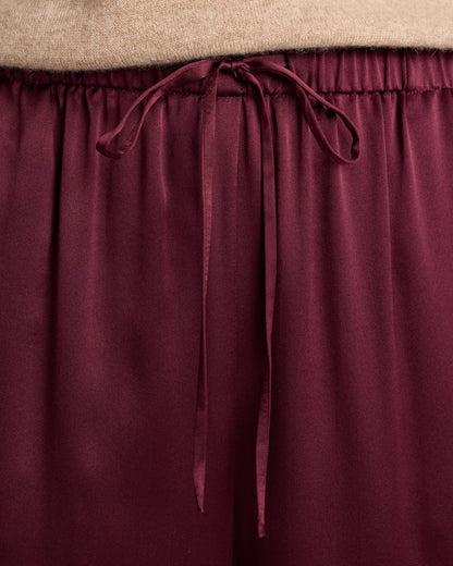 100% Washable Silk Drawstring Wide Leg Pants - XS / Champagne