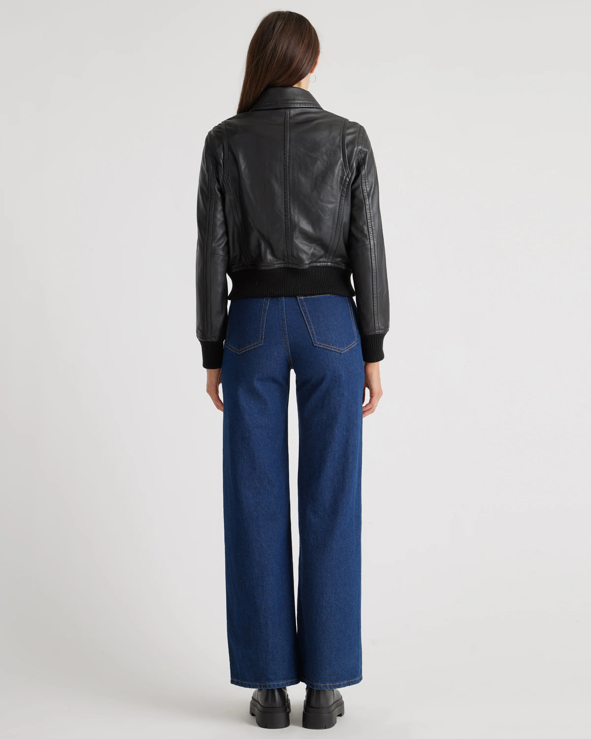 100% Washed Leather Bomber Jacket - XS / Black