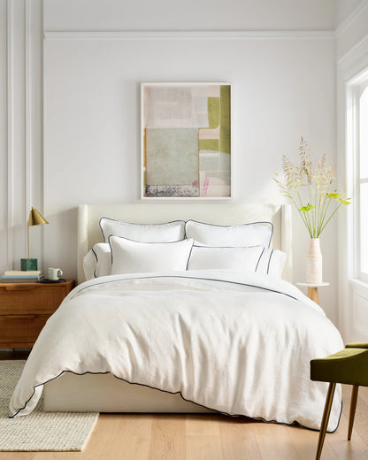 European Linen Piped Sham Set - Standard / White/Cherry