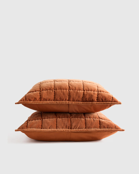 Cotton Velvet Box Quilted Sham Set - Standard / Terracotta