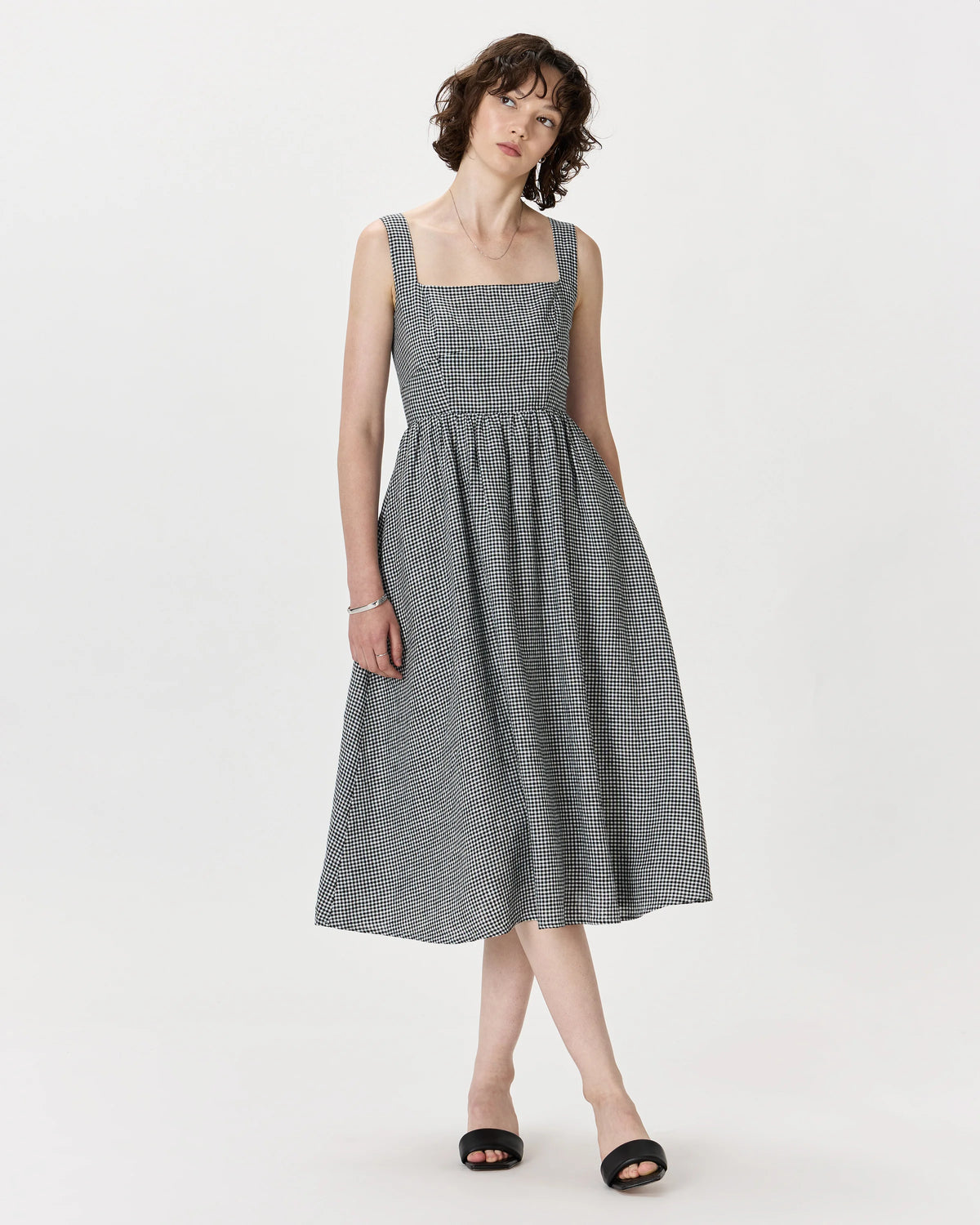 100% European Linen Fit & Flare Midi Dress - XS / Brick Red Heirloom Floral