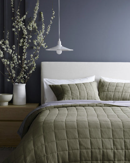 Organic Cotton Gauze Box Quilt Sham Set - Standard / Mineral