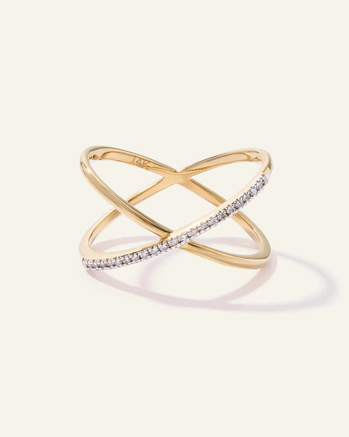 14K Gold Diamond Pave Crossover Ring - 4 / Yellow Gold