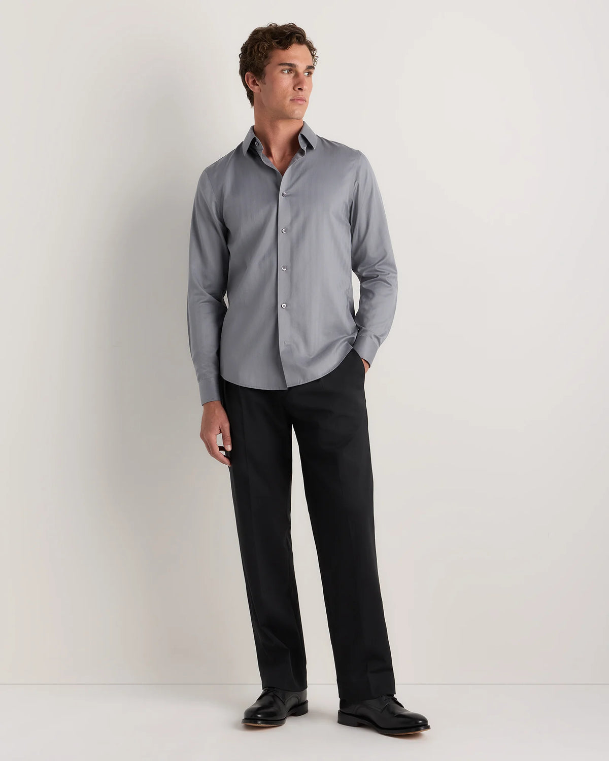 Supima Cotton Herringbone Dress Shirt - S / Blue Stripe