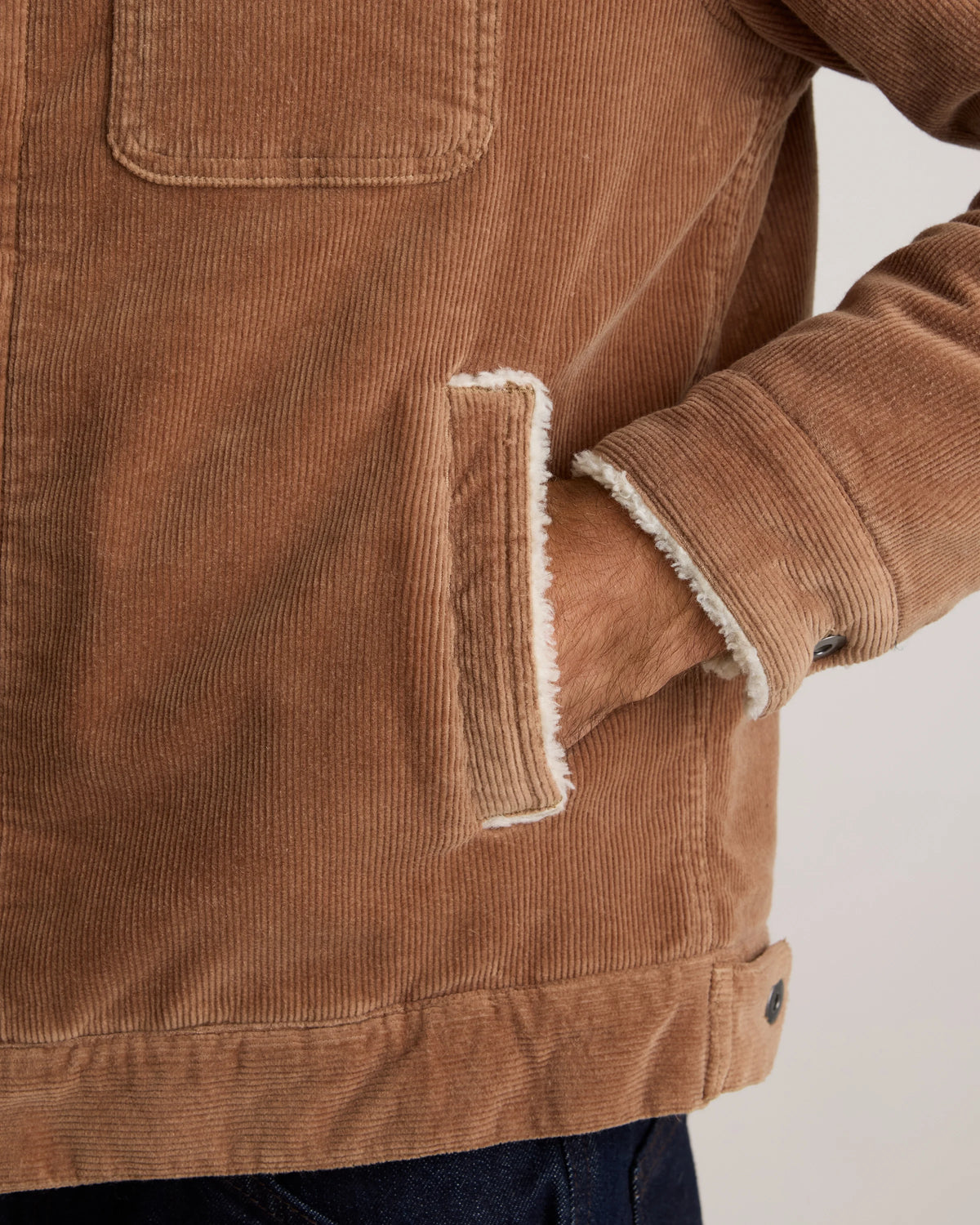 Organic Stretch Corduroy Sherpa-Lined Trucker Jacket - S / Espresso