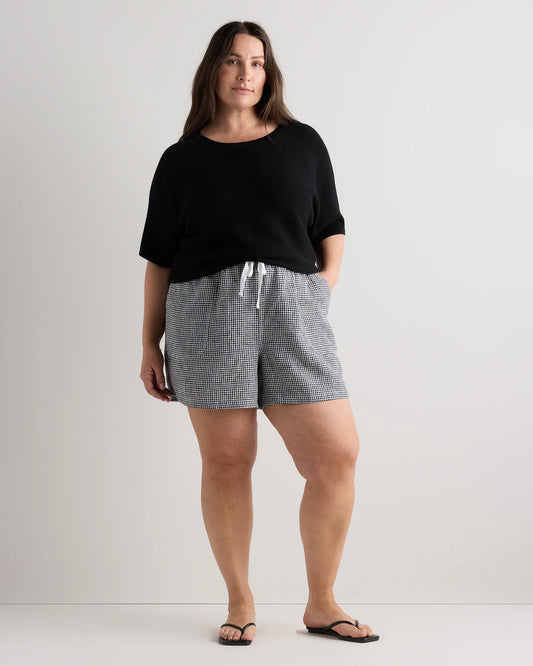 100% European Linen Shorts - 1X / Classic Mini Gingham