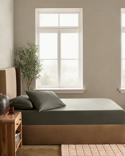 Organic Crisp Percale Fitted Sheet Set - Twin / Espresso