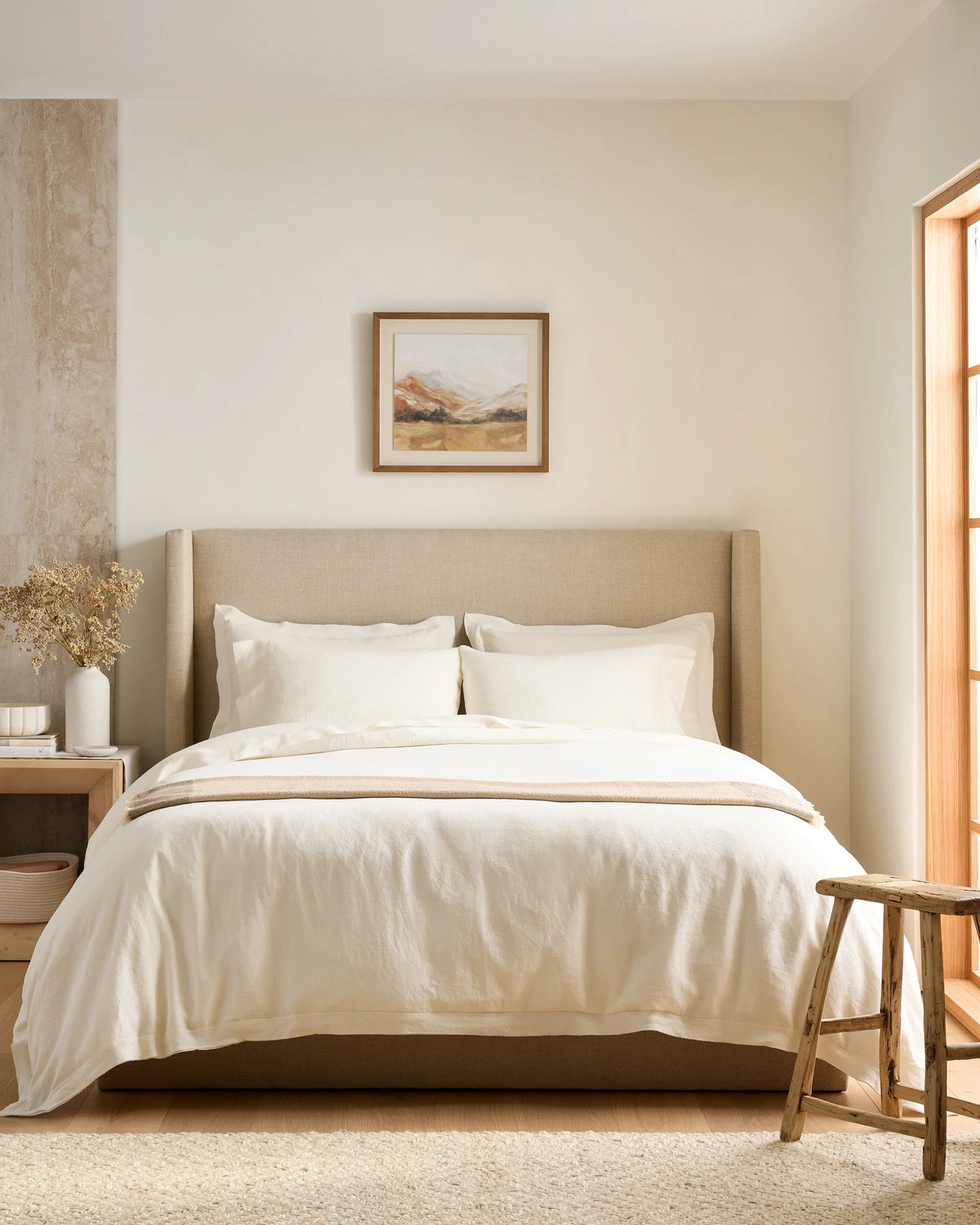 European Linen Double Flange Duvet Cover Set - Twin / Dusty Olive