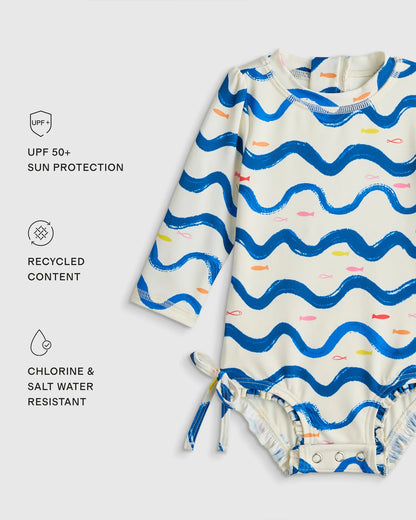 Long Sleeve Tie One-Piece Swimsuit - 0-3M / Soft Ditsy Floral