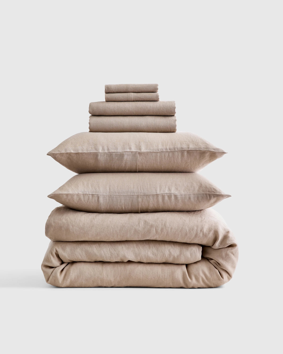 European Linen Deluxe Bedding Bundle - Twin / Willowleaf/White Stripe