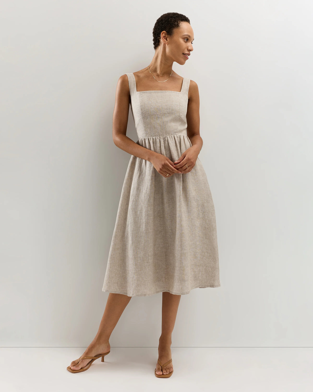 100% European Linen Fit & Flare Midi Dress - XS / Brick Red Heirloom Floral