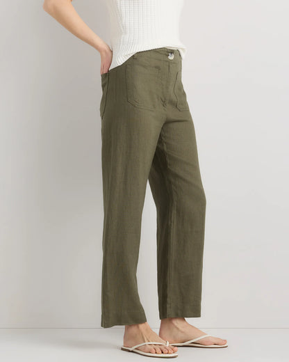 100% European Linen Patch Pocket Wide Leg Pants - 0 / Taupe Brown Chambray