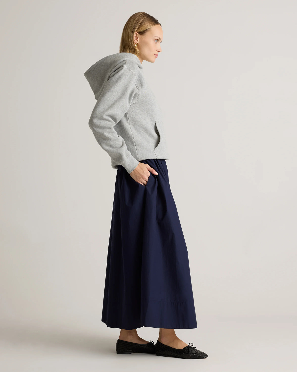 100% Organic Cotton Poplin A-line Maxi Skirt - XS / Classic White