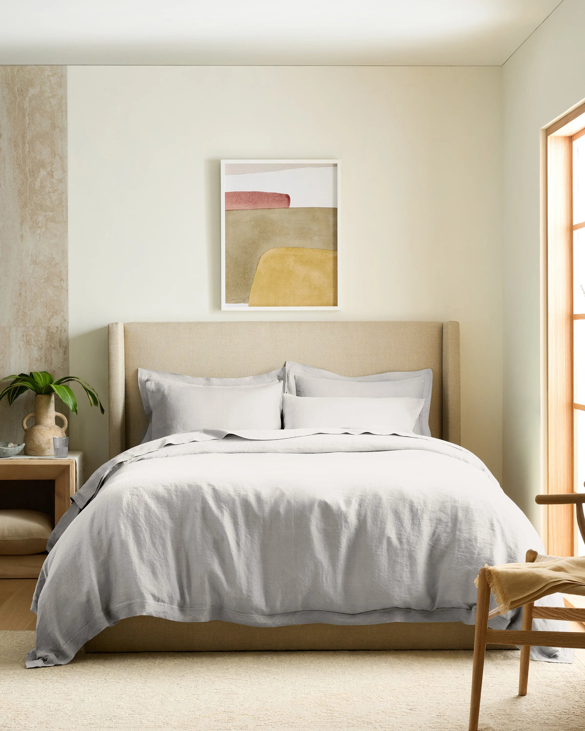 European Linen Double Flange Duvet Cover Set - Twin / Dusty Olive