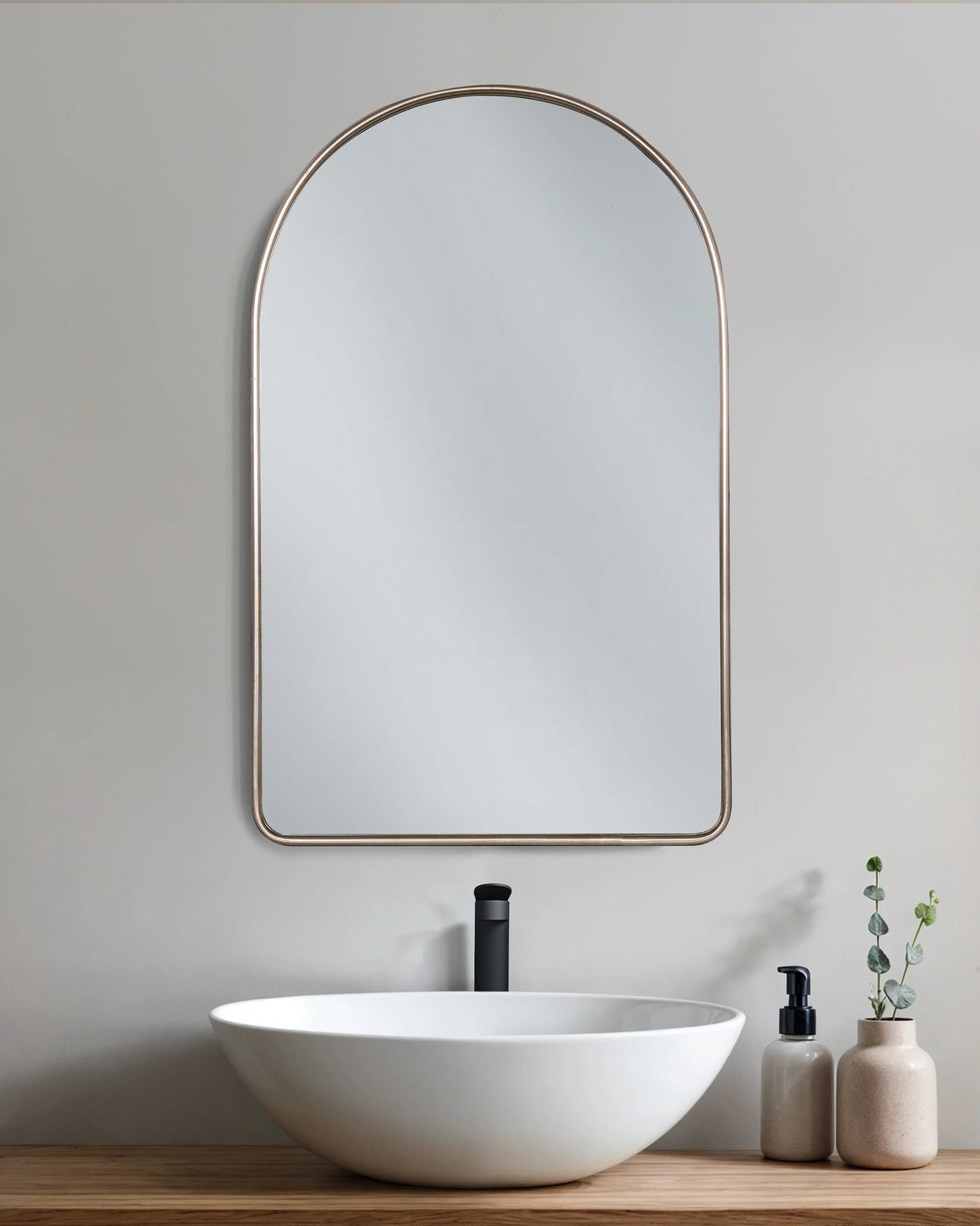 Arched Metal Framed Wall Mirror - One Size / Silver Metal Frame