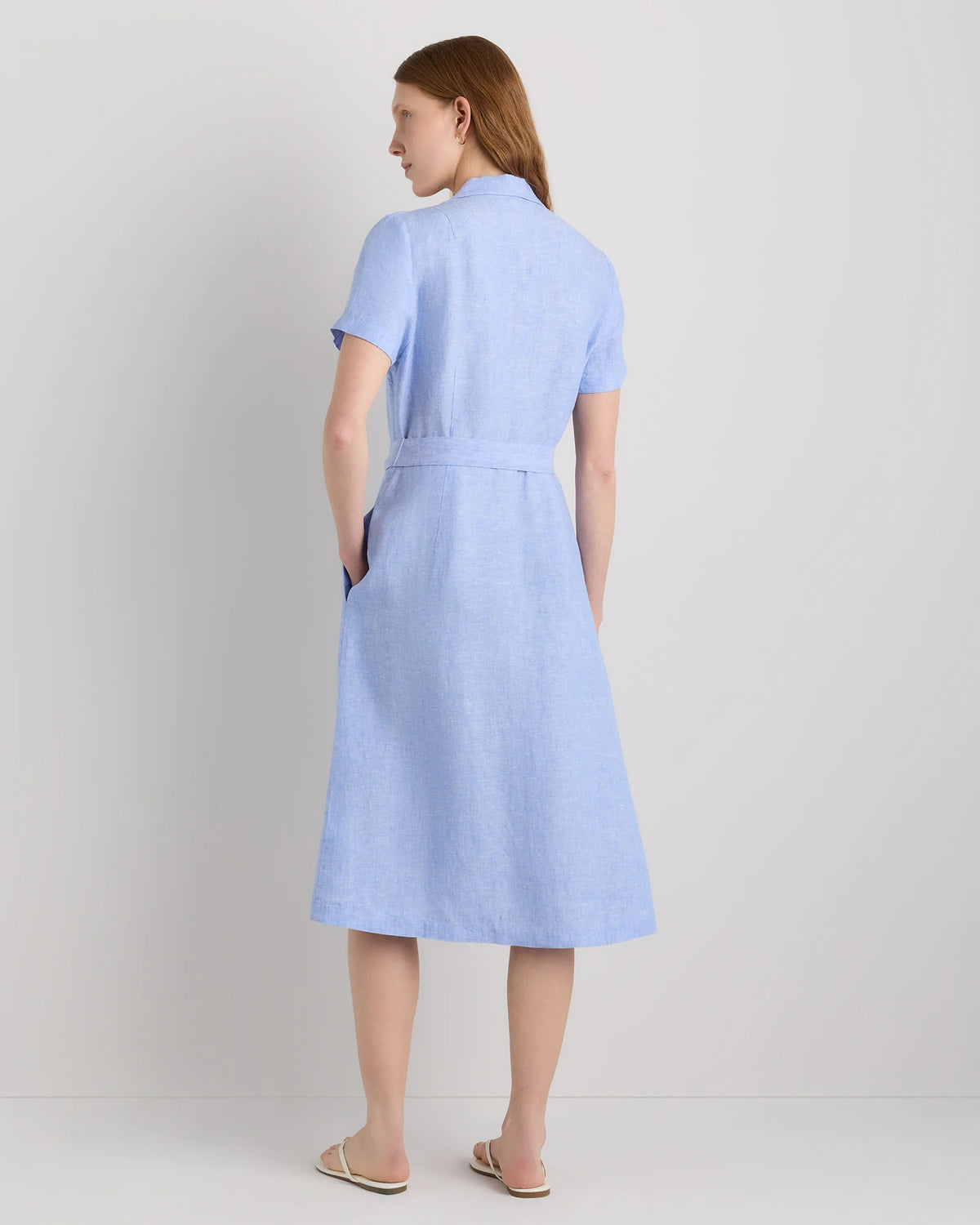 100% European Linen Button Front Dress - XS / Sky Blue Mariner Stripe