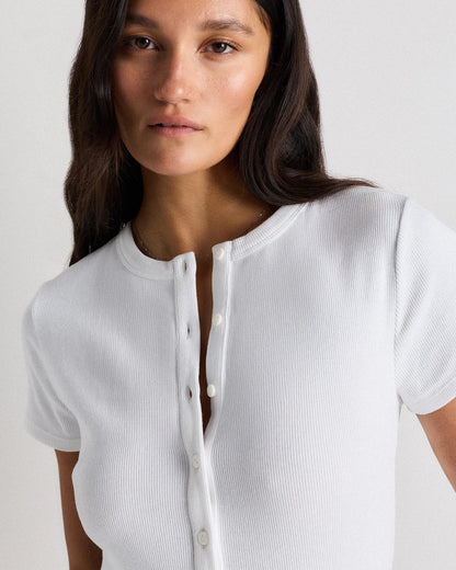 Organic Cotton Micro-Rib Button Tee - XS / Soft White
