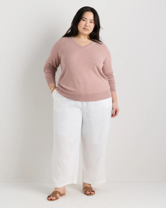 Mongolian Cashmere V-Neck Sweater - 1X / Heather Vintage Pink