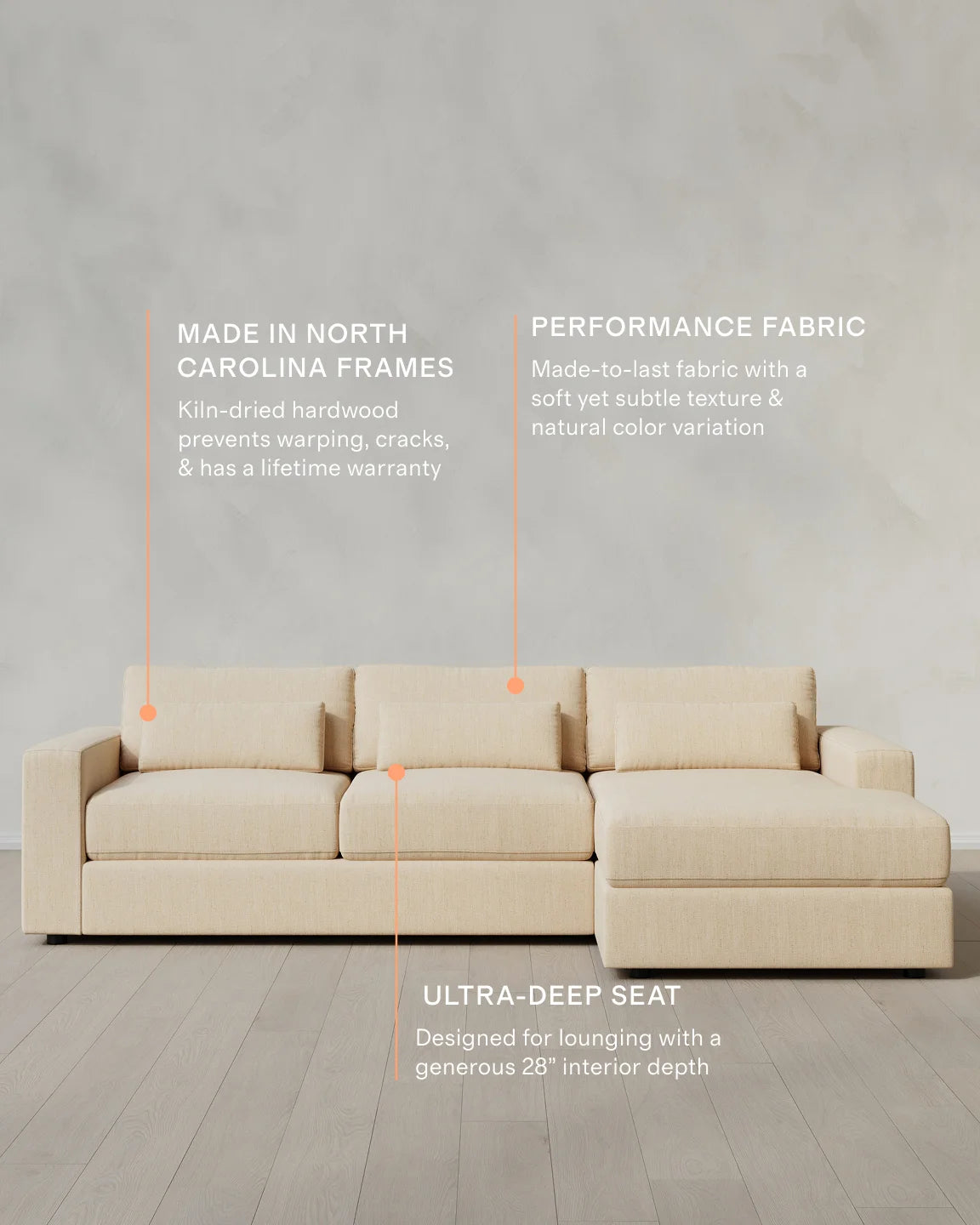 Ashford Deep Seat Chaise Sectional in Performance Chenille Linen Blend - 119" Right Arm / Ink