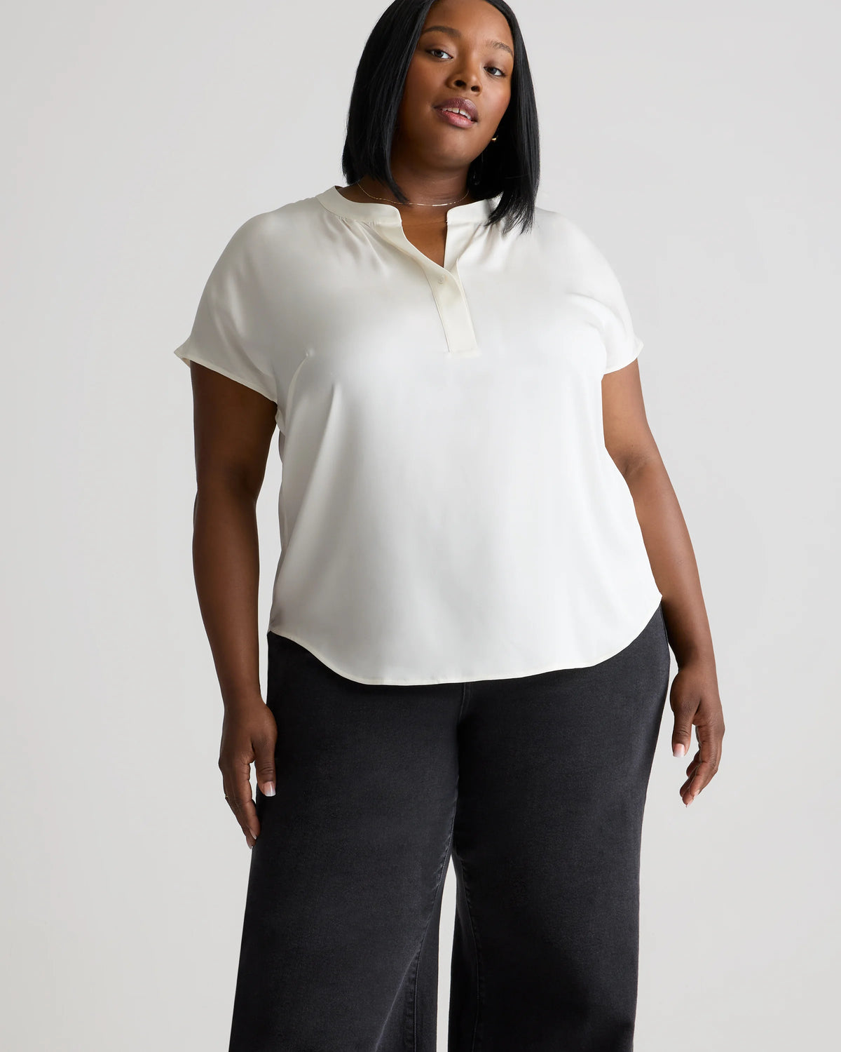 Washable Stretch Silk Dolman Sleeve Blouse - 1X / Black