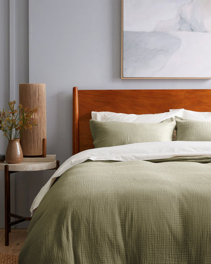 Organic Cotton Gauze Duvet Cover Set - Twin / Dried Sage