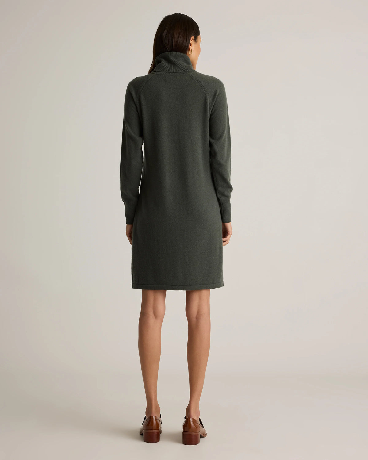 Mongolian Cashmere Turtleneck Sweater Dress - XS / Moss