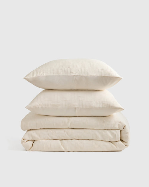 Checkered Matelasse Duvet Cover Set - Twin / Undyed