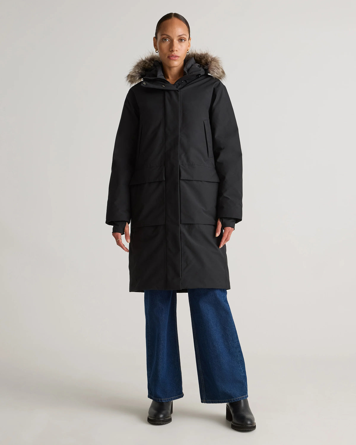 Responsible Down Hooded Long Parka - XS / Storm Blue