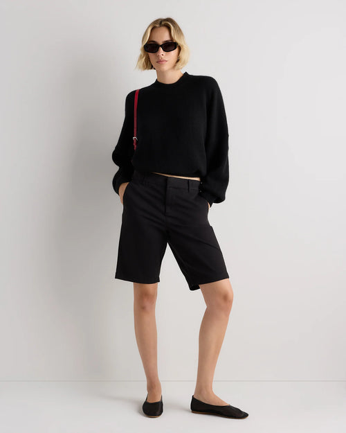 100% Mongolian Cashmere Slouchy Blouson Sleeve Crewneck - XS / Black