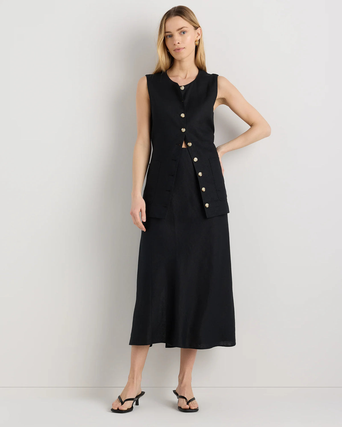 100% European Linen Midi Slip Skirt - XS / Bayberry Olive