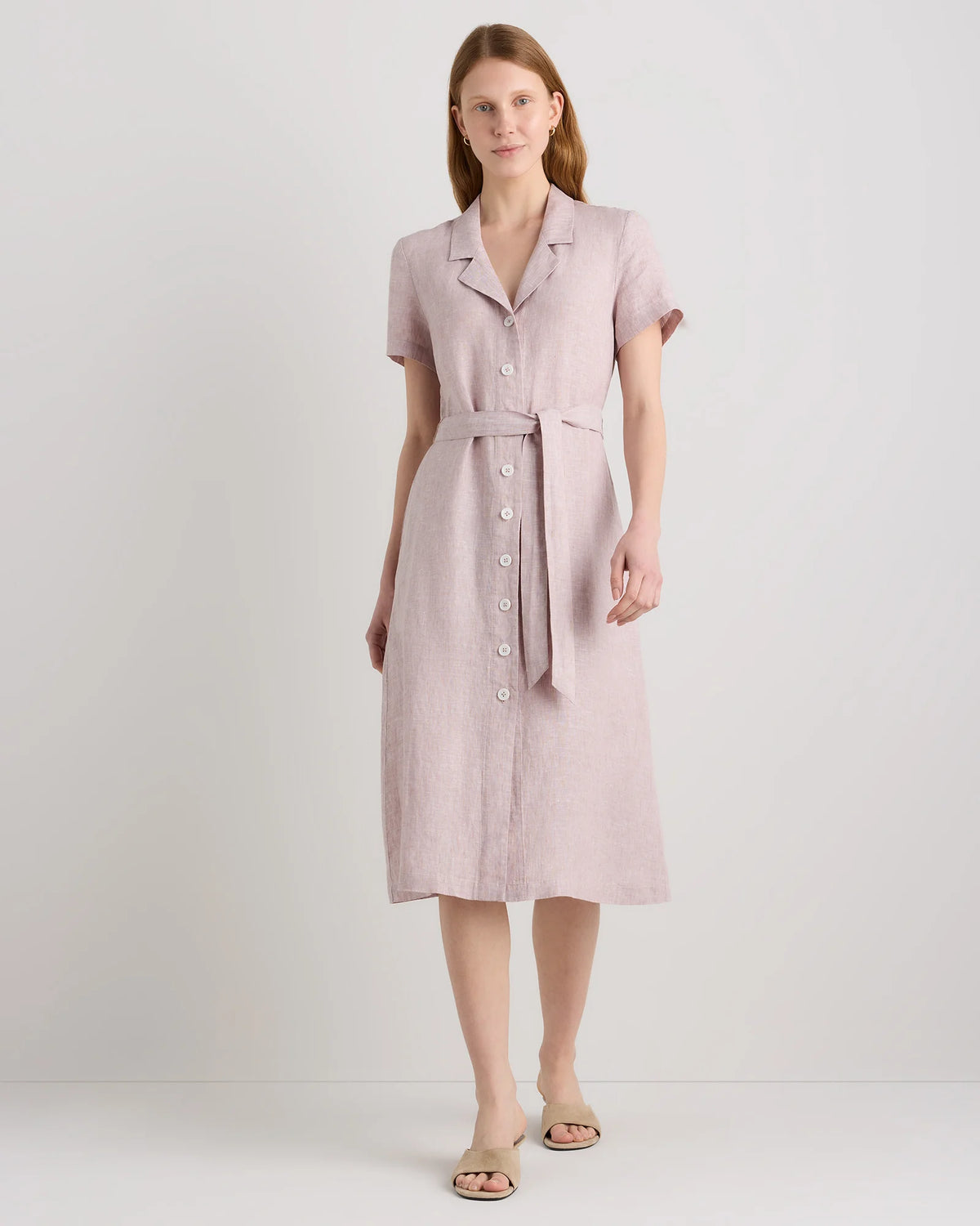 100% European Linen Button Front Dress - XS / Sky Blue Mariner Stripe