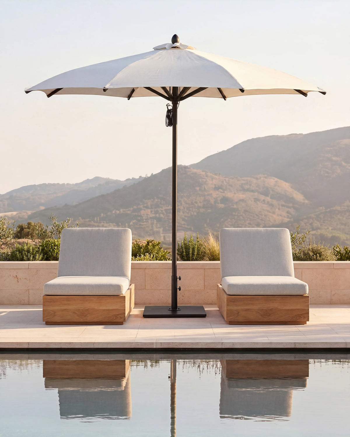 9' Round Sunbrella Outdoor Umbrella and Base - One Size / Natural/Black