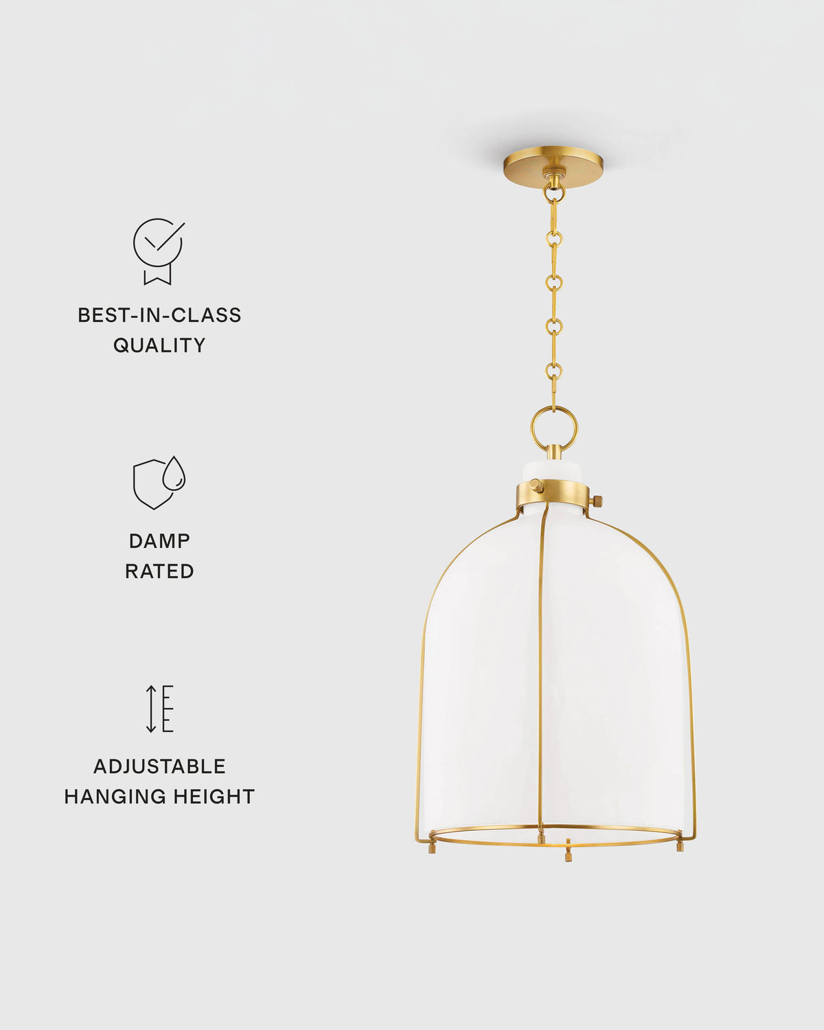 Iron and Opal Glass Bell Pendant Light - One Size / Brass