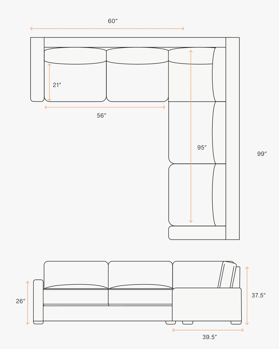 Brennan L Sectional in Performance Velvet - 99x99 / Taupe