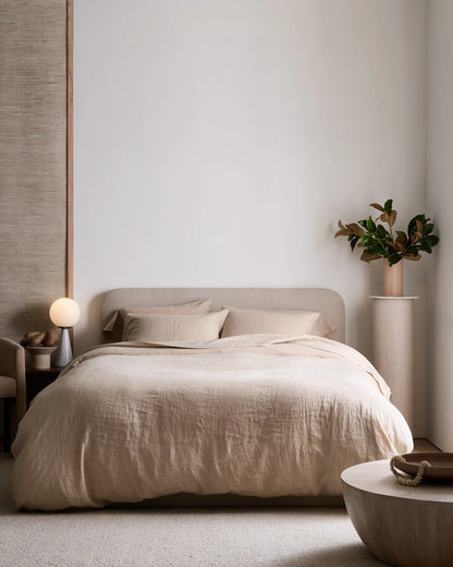 European Linen Deluxe Bedding Bundle - Twin / Willowleaf/White Stripe