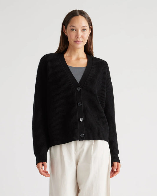 Mongolian Spring Cashmere Fisherman Boxy Cropped Cardigan Sweater - XS / Heather Grey