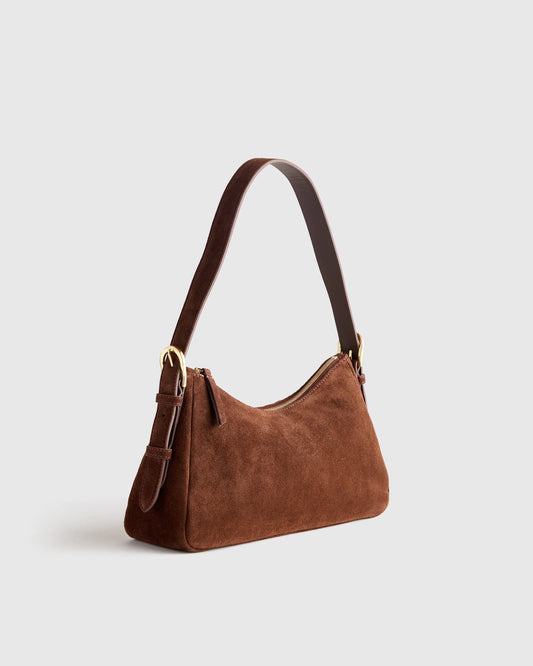 Italian Suede Small Shoulder Bag - One Size / Chocolate Brown