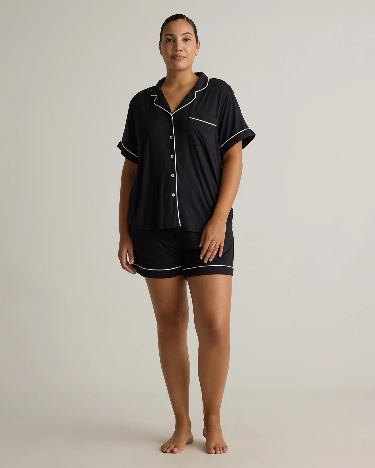 Bamboo Jersey Short Sleeve Pajama Set - XS / True Black