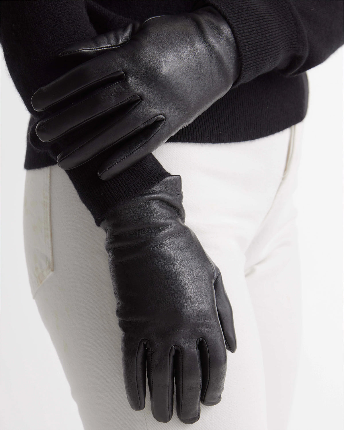 Cashmere Lined Leather Gloves - S / Black