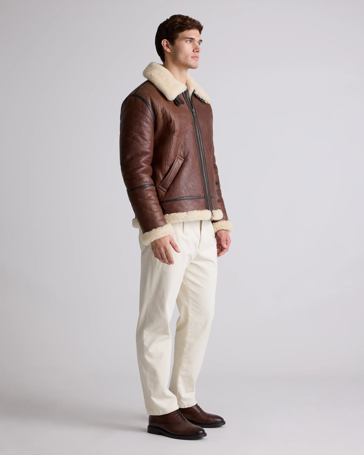100% Shearling Bomber Jacket - S / Dark Brown