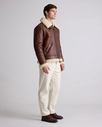 100% Shearling Bomber Jacket - S / Dark Brown